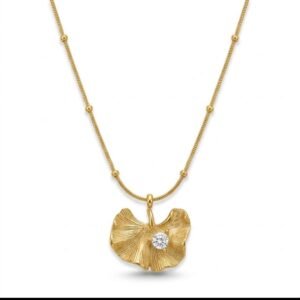 Golden Ginkgo Leaf Pendant Necklace