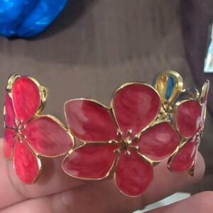 Red Enamel Blossom Cuff